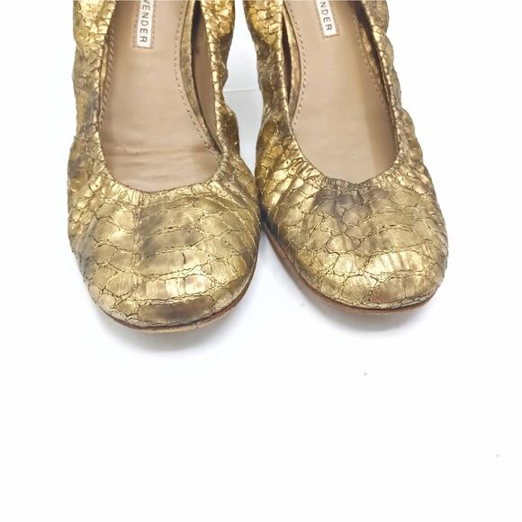 Vera Wang Lavender Ballet Flats | Gold Metallic Snake Leather Made in Italy EUC - Picture 4 of 16